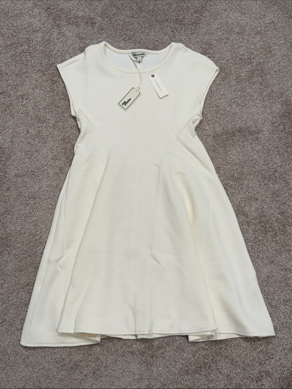 Women’s Small Anthropologie Daily Practice Texture Cap Sleeve Dress Egret White